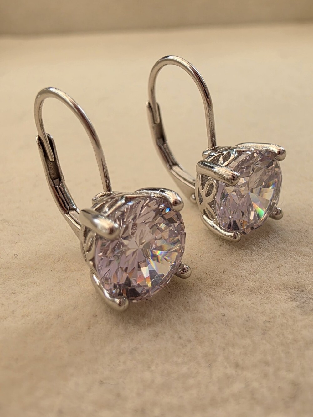 925 Sterling Silver 8mm Round CZ Leverback Drop Earrings • 3.22g